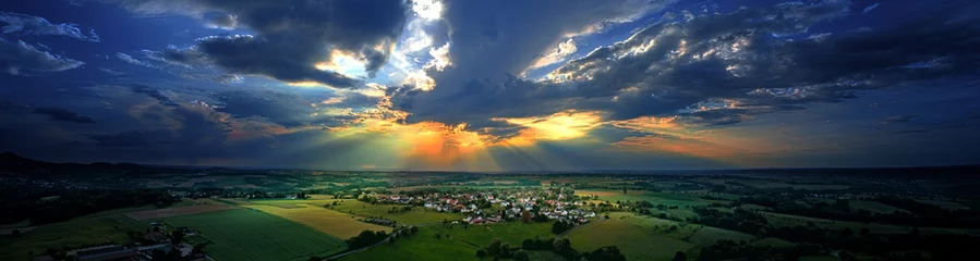 Foto auf Acrylglas Luftbild Sonnenuntergang über Westerhausen