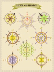 Map - elements - windrose and compass