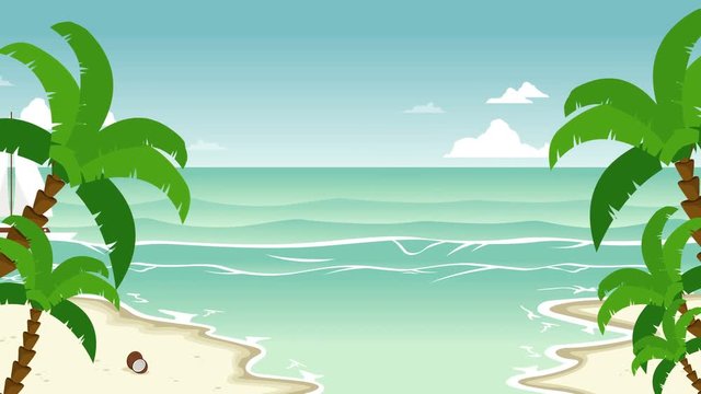 Beach with palm animated landscape