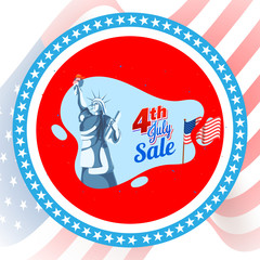 4th of July, Sale Banner Design with Statue of Liberty.