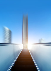 Escalators lead to skyscrapers