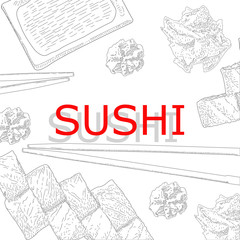 Concept design of the invitation sushi restaurant. Vector