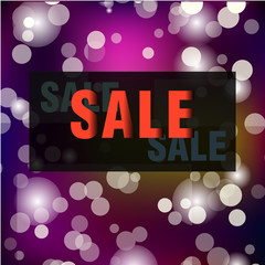 sale vector template decorative letters on abstract background with bokeh lights.