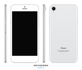 smartphone mockup in silver color with blank screen front, back and side on white background. stock vector illustration eps10