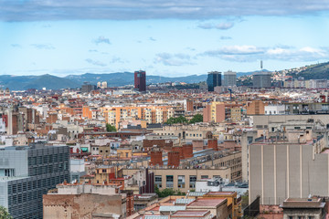 Aerial view of Barcelona on a sunny day