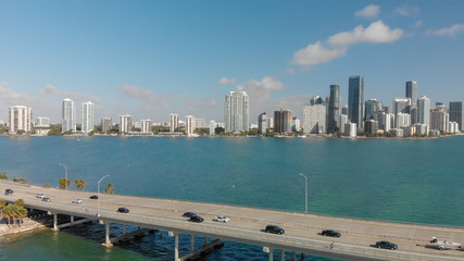 Rickenbacker Causeway in Miami, Florida. Aerial view on a beautiful day