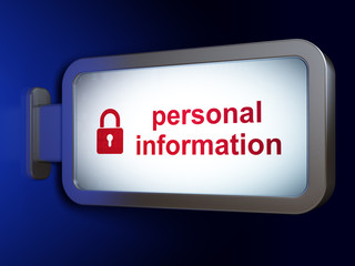 Security concept: Personal Information and Closed Padlock on advertising billboard background, 3D rendering