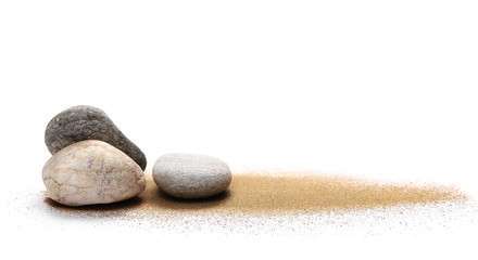 Sea stones in sand pile isolated on white background © dule964
