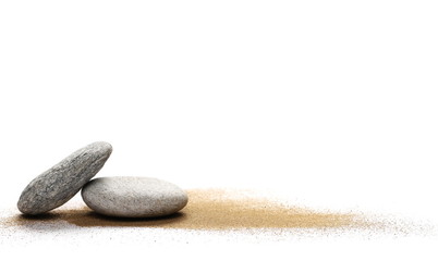 Fototapeta na wymiar Sea stones in sand pile isolated on white background
