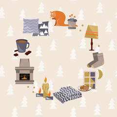 Hygge cozy home frame. Danish happiness concept.