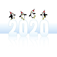 Partying Santa Penguins Celebrating on Frozen  Year 2020