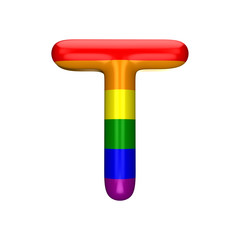 Letter T gay pride rainbow flag alphabet. LGBT font. 3D Rendering