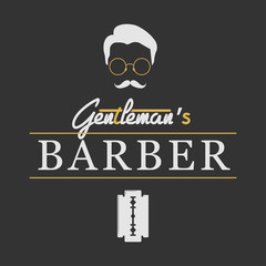 Barbershop logo. Vintage set barber logo with razor, shaver, scissors, hair, haircut, mustache and beard. Gentleman club, Barbershop allience logos.