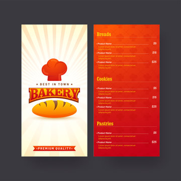 Bakery shop menu card design.