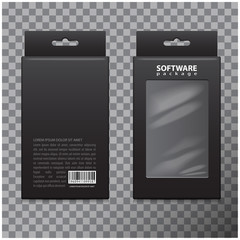 Black Cardboard Box Set. Vector realistick package for Software, electronic device and other products