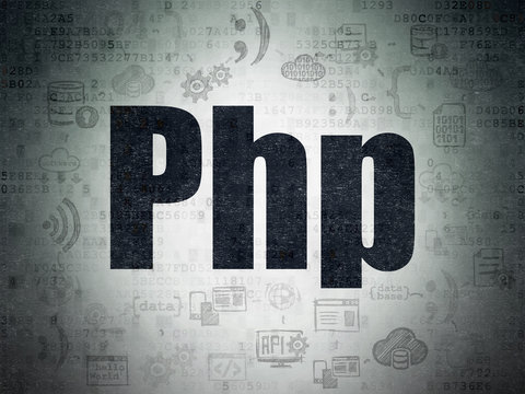 Programming concept: Painted black text Php on Digital Data Paper background with  Scheme Of Hand Drawn Programming Icons