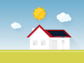 electricity consumption sun energy house vector illustration