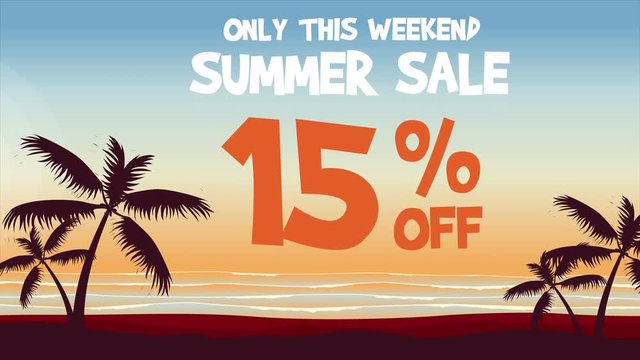 Summer sale with beach landscape animation