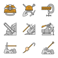 Construction tools color icons set