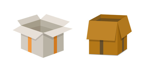 Set open and closed carton box. Delivery packaging vector illustration.