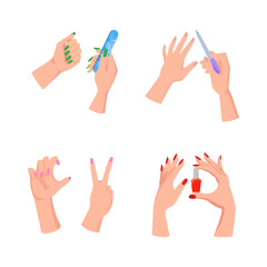 Nail Service Hands and Tools Vector Illustration