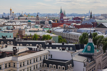 Fototapeta na wymiar Panoramic aerial view of Moscow historic city center in sunny summer day, Russia