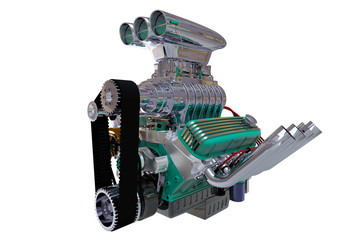 Hot rod engine isolated. 3D render