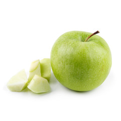 Ripe green apple and slice isolated on a white background