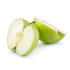 Ripe green apple and slice isolated on a white background