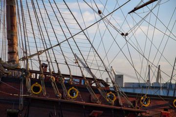 Part of the rigging on Galleon Neptune a replica wooden sailing ship used in Roman Polanskys film...