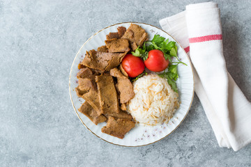 Turkish Kebab Doner with Rice Pilav (Pilaf) and Salad / Tofu Meat Food