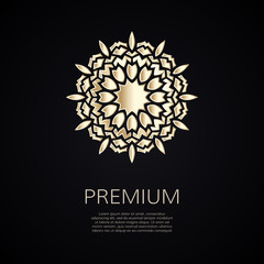 Golden flower shape. Gradient premium logotype. Isolated floral logo. Business identity concept for bio, eco company, yoga or spa salon.