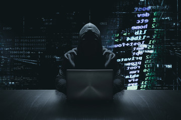 Anonymous hacker with his computer cybercrime