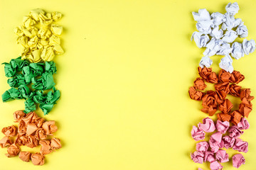 Crumpled Color paper balls. Empty space for text and design