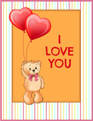 I Love You Inscription on Poster Cute Teddy Bear