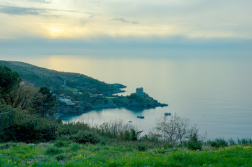 Sea coast near the town of San Nicolo Archelo, Mediterranean Sea, Calabria, Italy. Wonderful places for summer holidays.