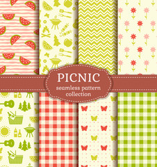 Summer picnic. Seamless patterns. Vector set.