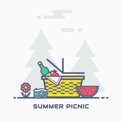 Summer picnic in nature. Vector banner.