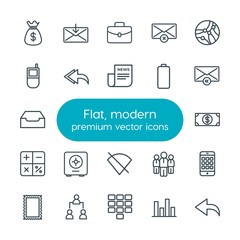 Modern Simple Set of business, charts, mobile, email Vector outline Icons. Contains such Icons as money, teamwork,  organization,  cash and more on white background. Fully Editable. Pixel Perfect