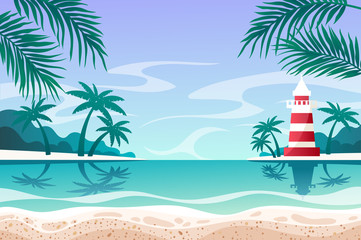 Summer seascape. lighthouse. outdoor. vector illustration