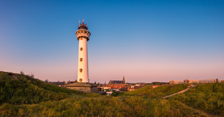 Panoramic view on the Lighthouse of Egmond aan Zee, a coastal village in North Holland, The Netherlands