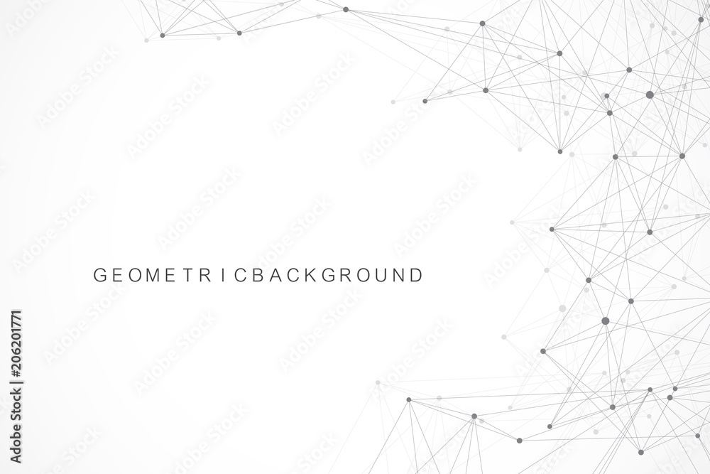 Poster Geometric abstract background with connected line and dots. Graphic background for your design. Vector illustration