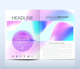 Modern vector template for brochure, leaflet, flyer, cover, catalog in A4 size. Abstract fluid 3d shapes vector trendy liquid colors backgrounds set. Colored fluid graphic composition illustration.