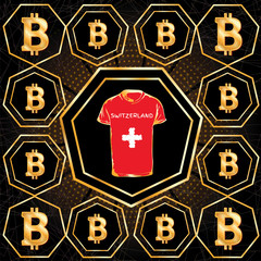 Black Virtual cryptocurrency concept with Switzerland flag. Conceptual design for investors in cryptocurrency and Blockchain Technology in Switzerland.