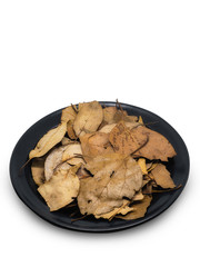 Dried bay leaves isolated on white background.