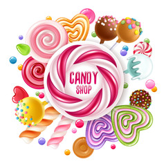Candies and sweets colorful background.