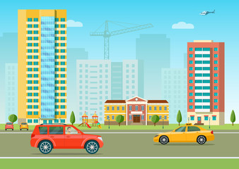 New apartment building in the residential area.  Vector flat style illustration