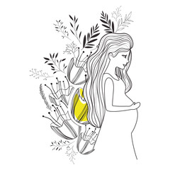 beautiful mom pregnancy with floral frame vector illustration design