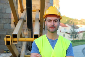 Happy construction worker close up