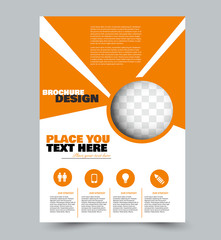 Business flyer template a4 size. Brochure design. Annual report cover. Vector illustration. Orange color.